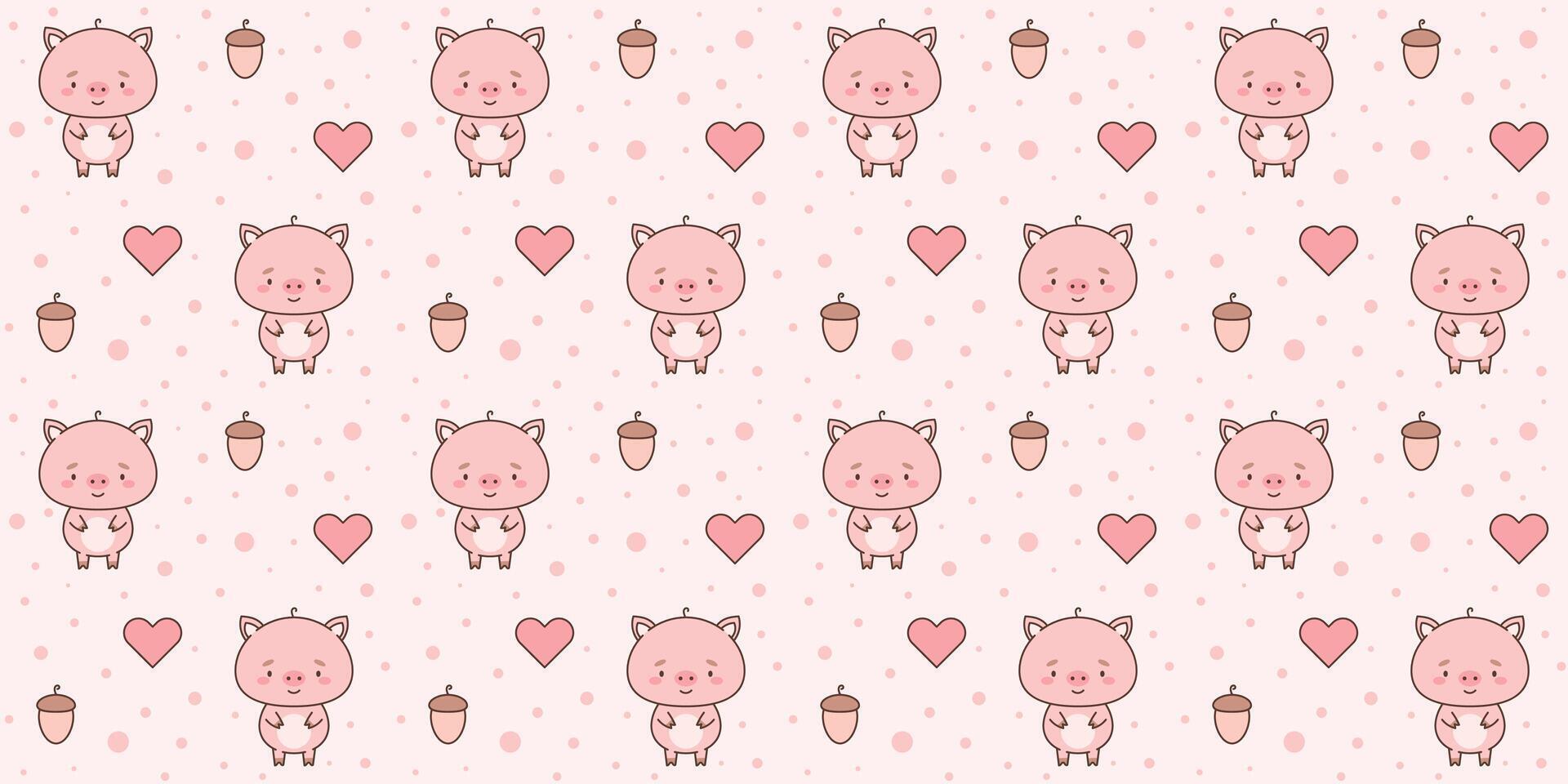 Seamless pattern with cute piggy. Cute animals in kawaii style. Drawings for children. vector illustration