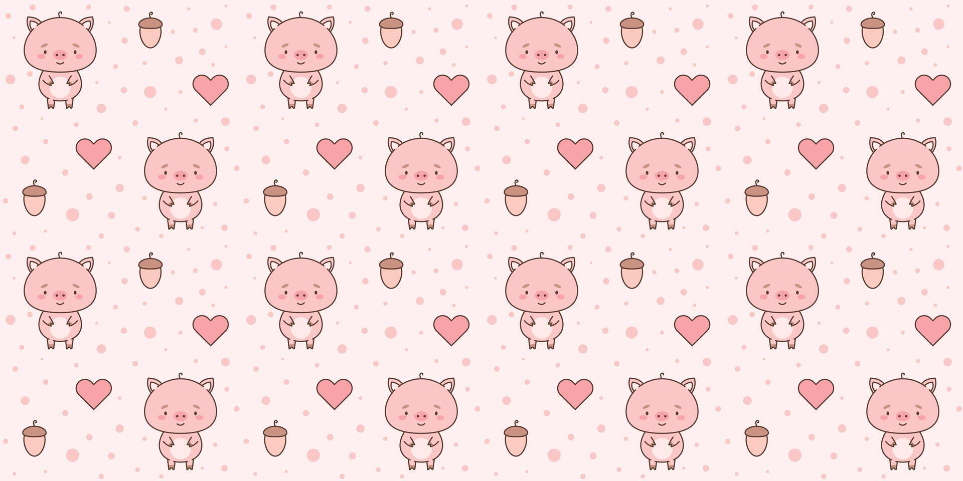 Seamless pattern with cute piggy. Cute animals in kawaii style. Drawings for children. vector illustration