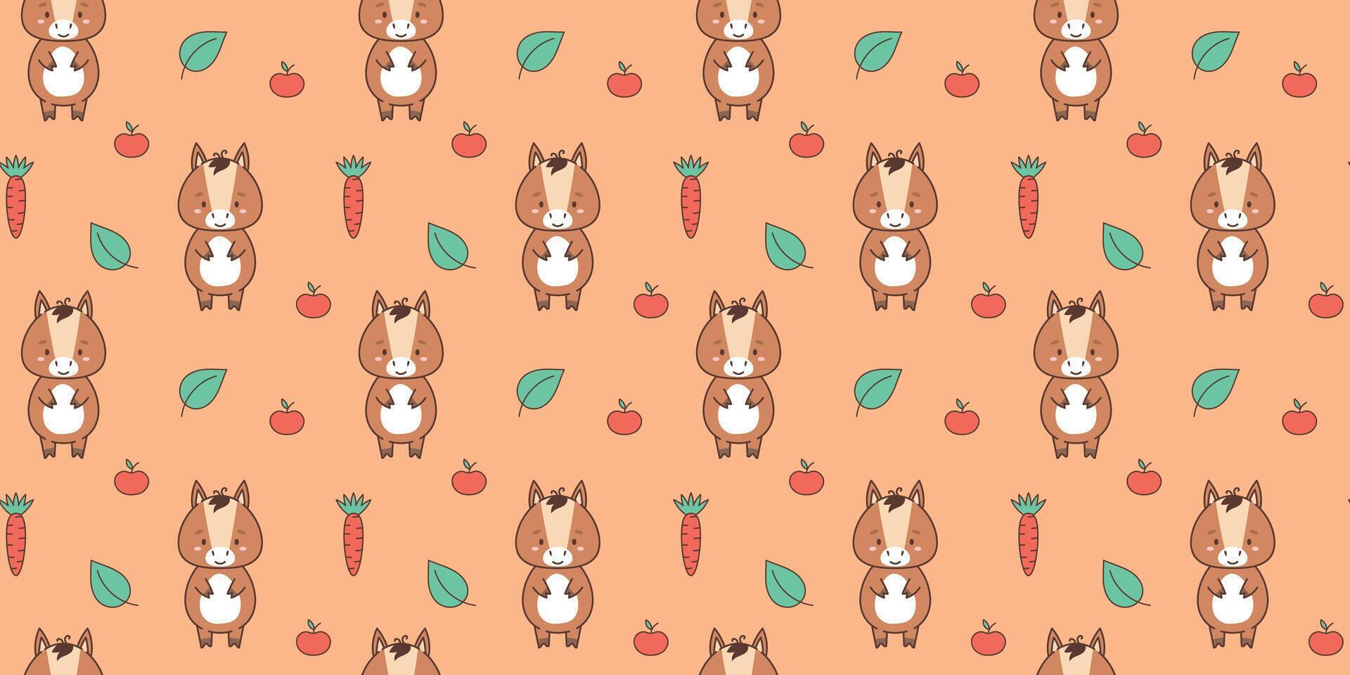 Seamless pattern with cute horse. Cute animals in kawaii style. Drawings for children. vector illustration