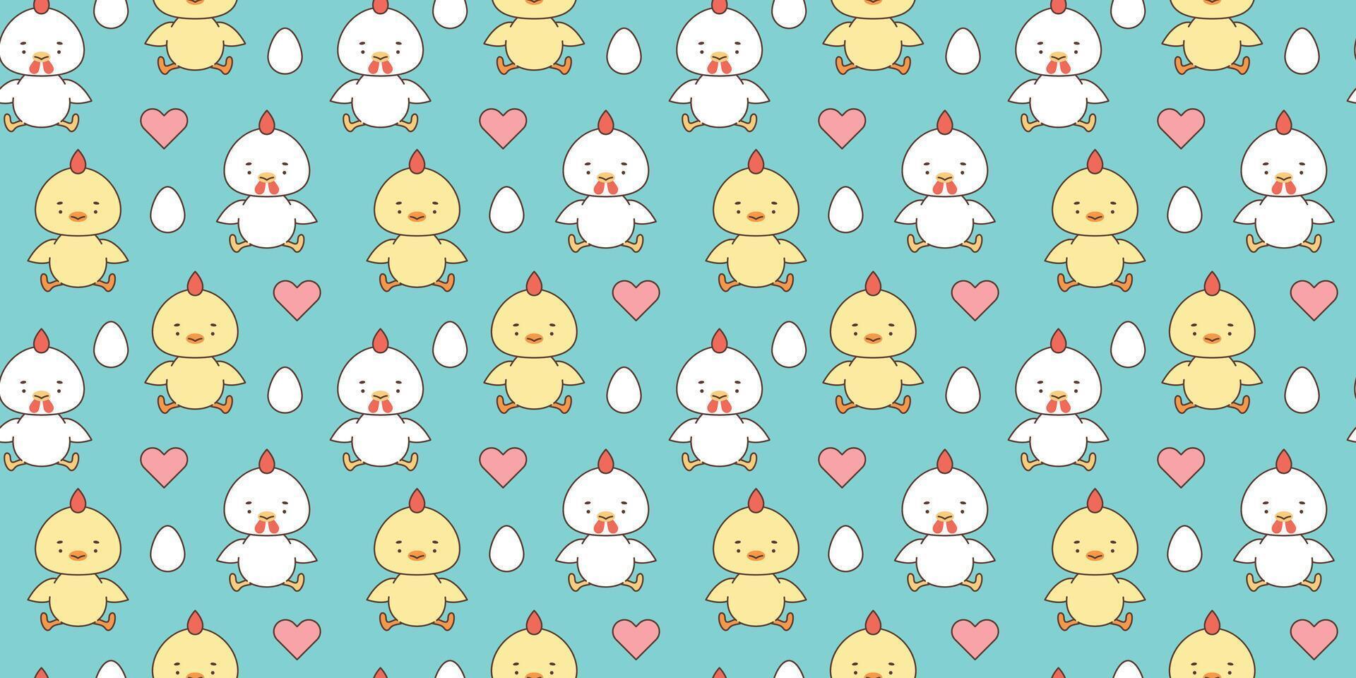 Seamless pattern with cute chicken. Cute animals in kawaii style. Drawings for children. vector illustration