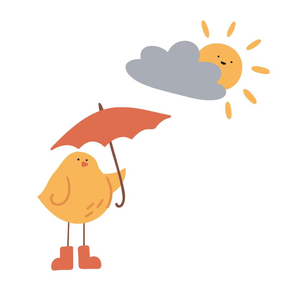 Cute cool chick with red hat and umbrella funny conceptual image vector