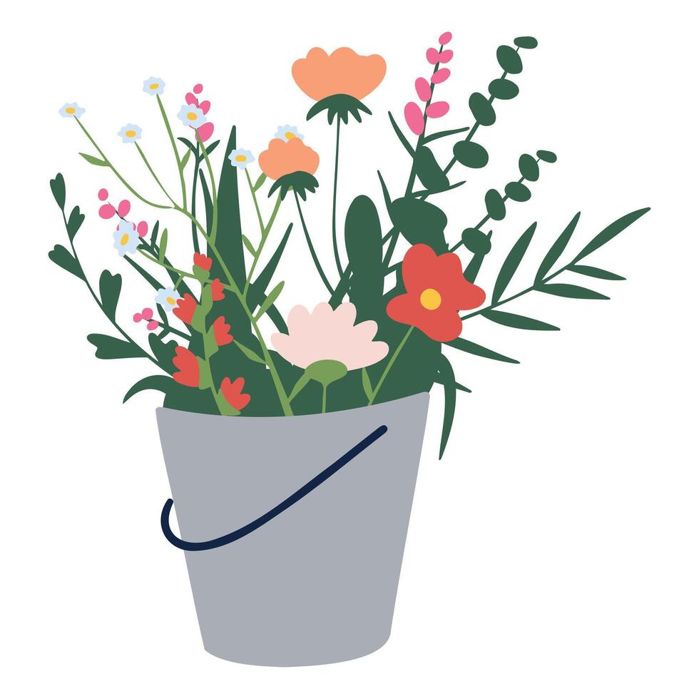 bucket with wildflowers vector