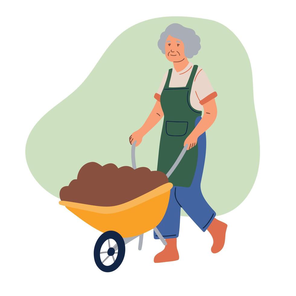 woman working in garden. Green life and reduce stress concept. Flat vector design