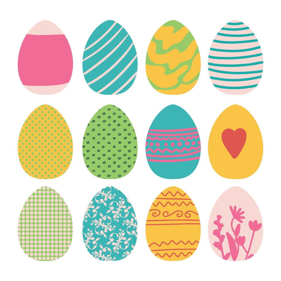 Set of easter eggs flat design on white background. vector