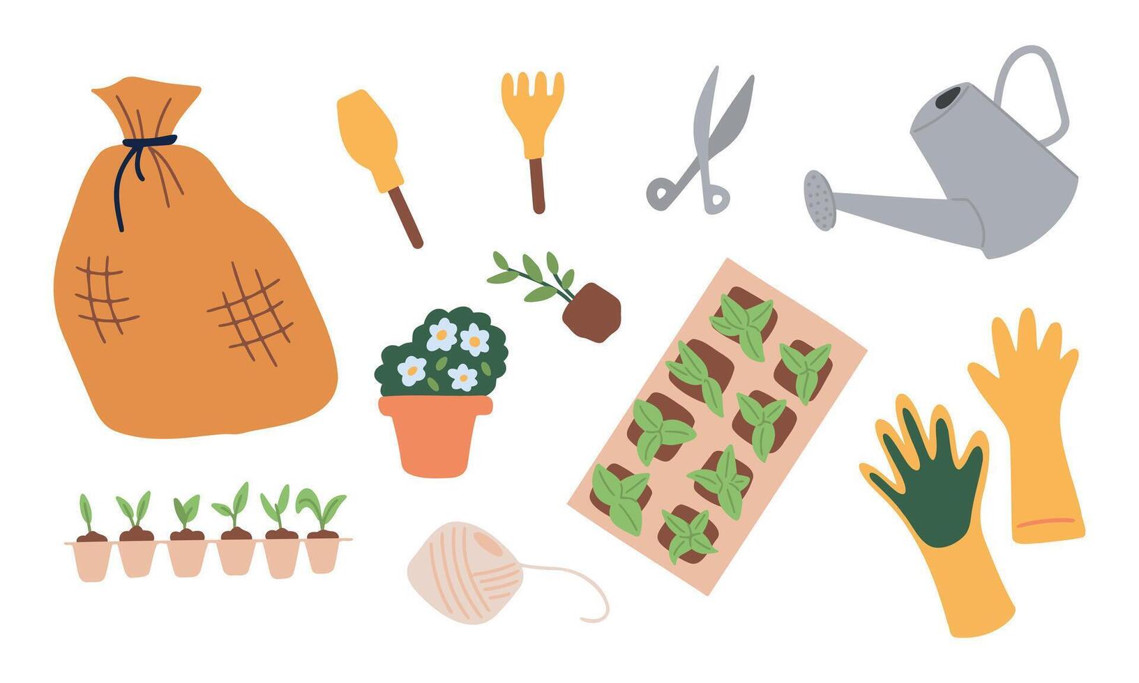 set of equipment for gardeners, horticulture and agriculture. Isolated vector illustration