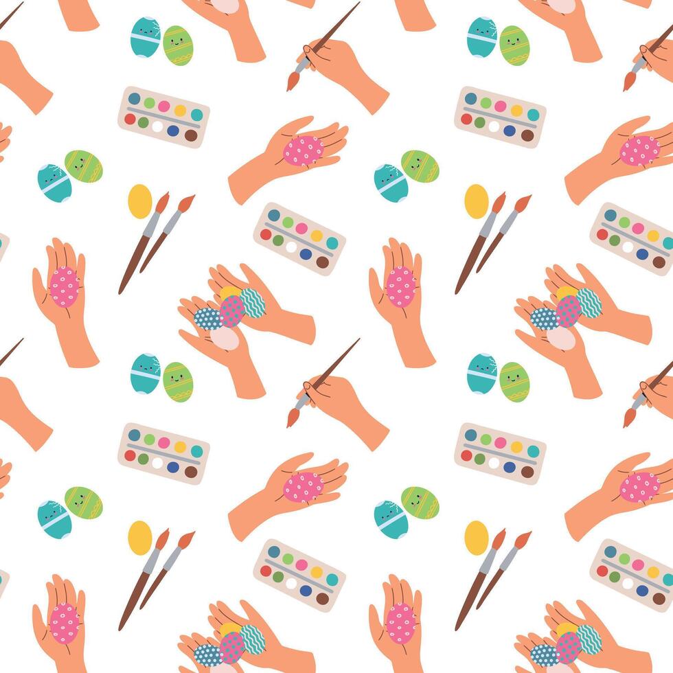Easter eggs seamless pattern. Painted colorful eggs. Happy Easter. Vector illustration in flat style