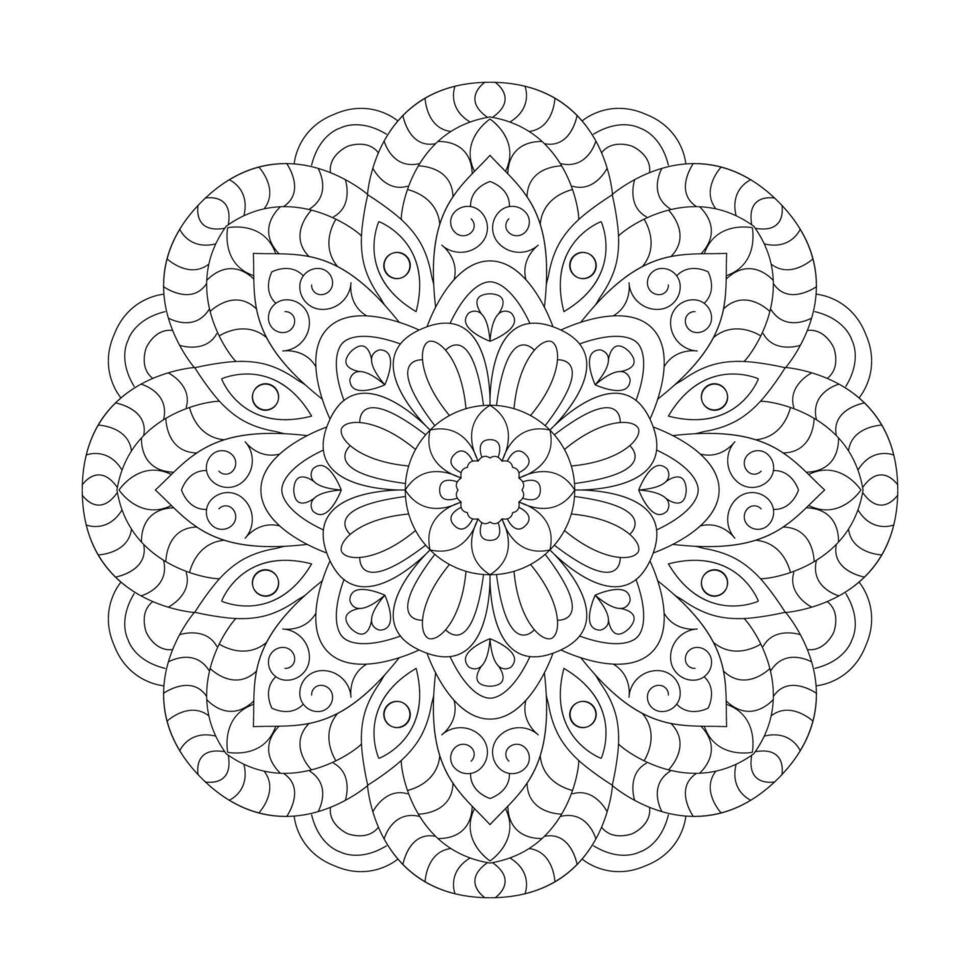 Decorative mandala with simple floral patterns for Coloring book page vector