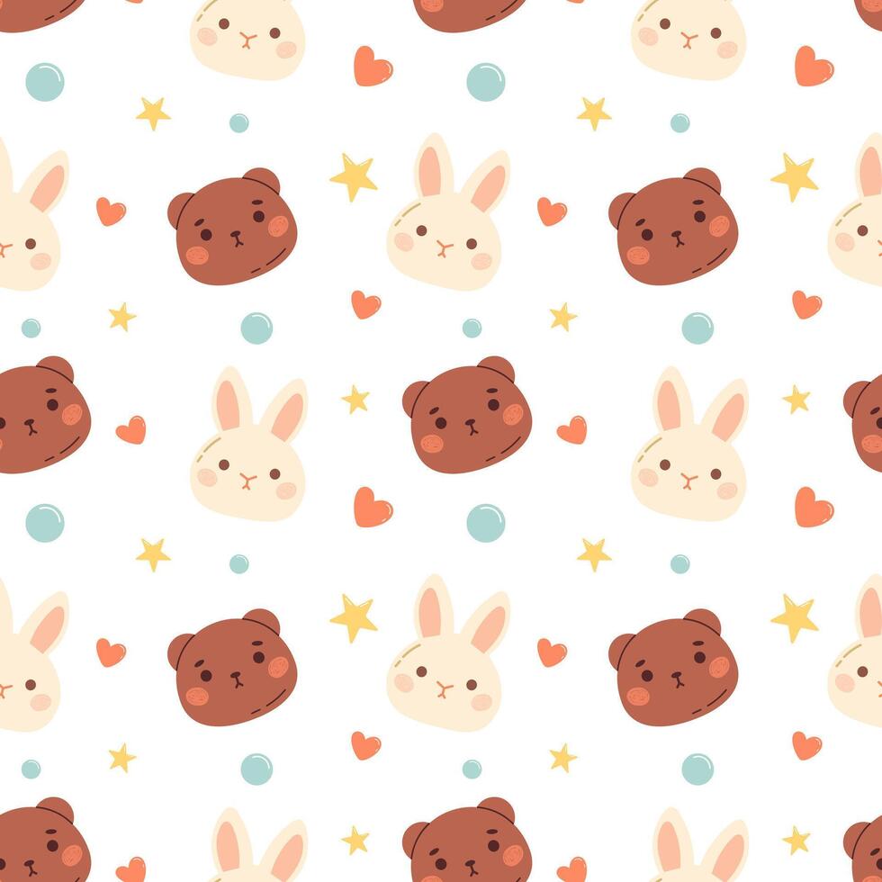 Childish seamless pattern with bunny and bear. Vector background for fabric, textile or wrapping paper