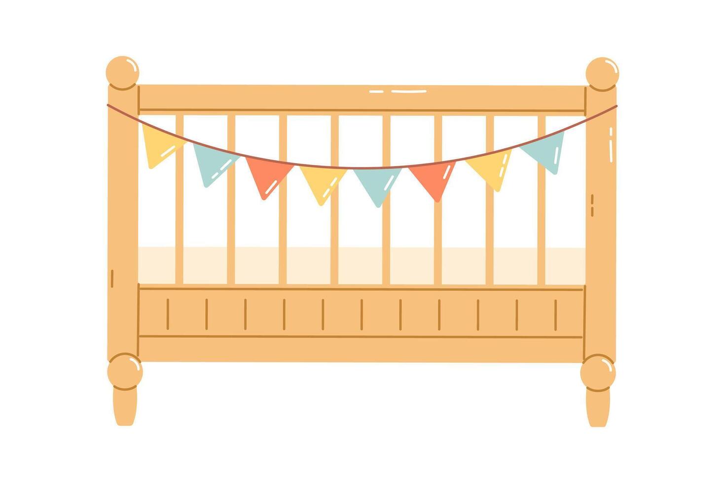 Baby wooden crib. Flat vector illustration isolated on white background