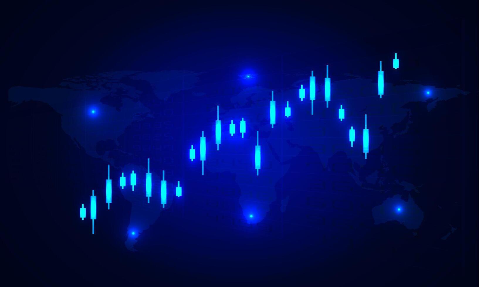 Bar chart glow with the map for stock Digital concept financial vector illustration