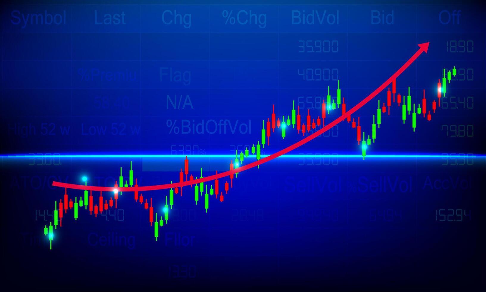 red arrow up with candlestick chart Stock Market Finance Technology vector illustration