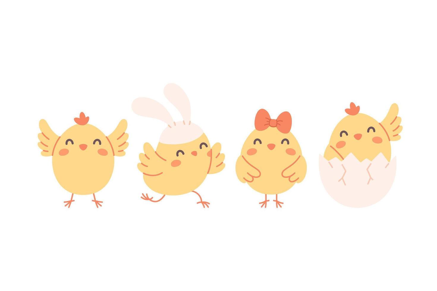 Cute little chicks. Easter chicks. Farm animals. Vector illustration in flat style