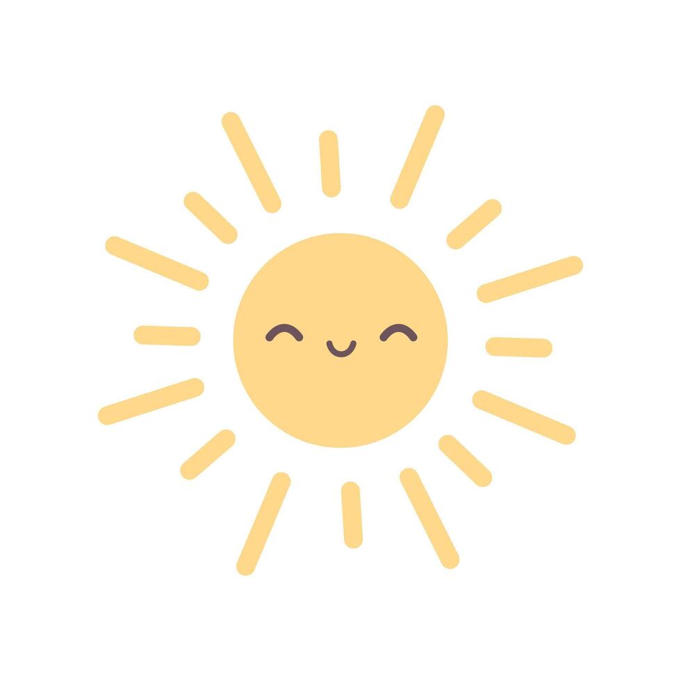 Cute Sun character. Smiling sunny face. Vector illustration in flat style