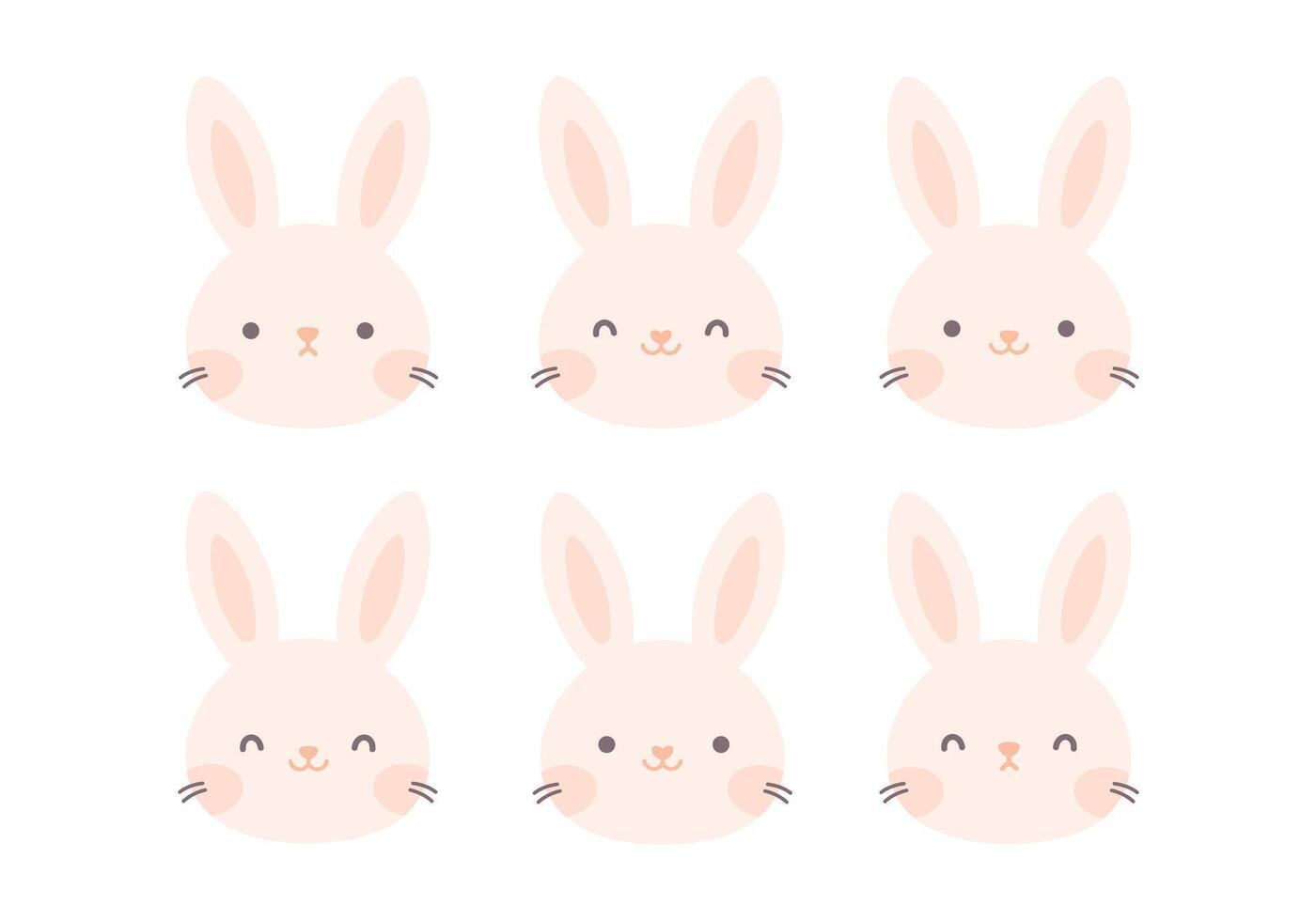 Cute bunnies faces. Easter white bunny. Rabbit characters. vector