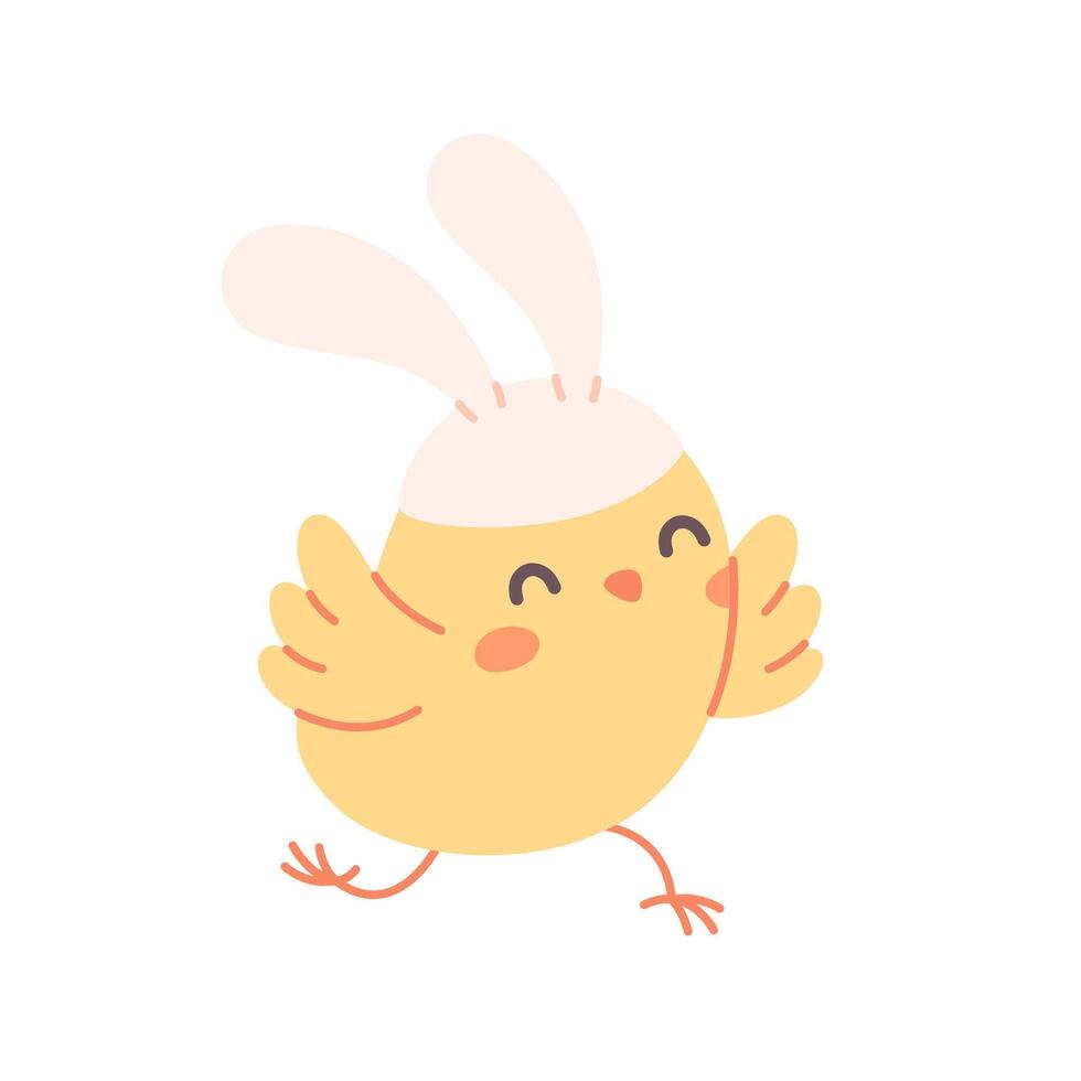 Cute little chicken with Rabbit ears. Easter chick. vector