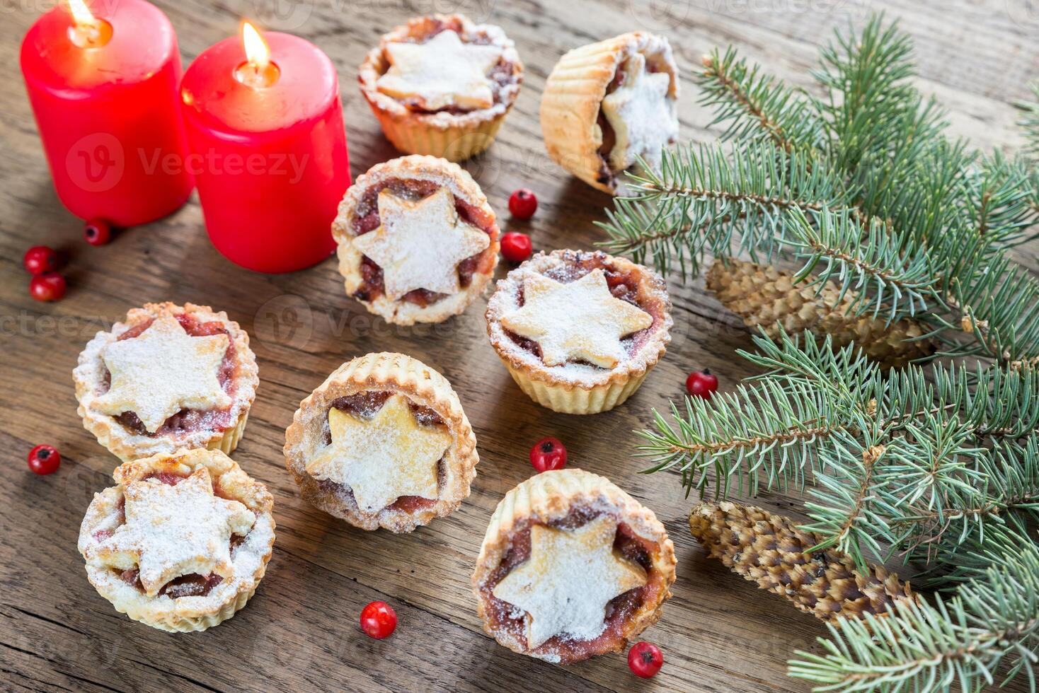 Mince pies with Christmas tree branch photo