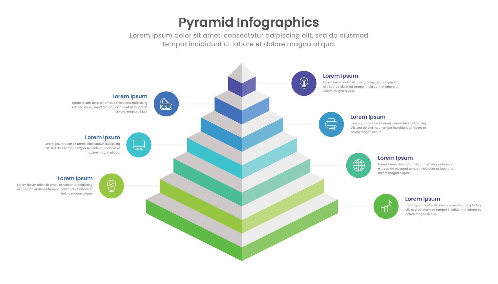 Pyramid diagram infographic template design with 7 levels and icons vector