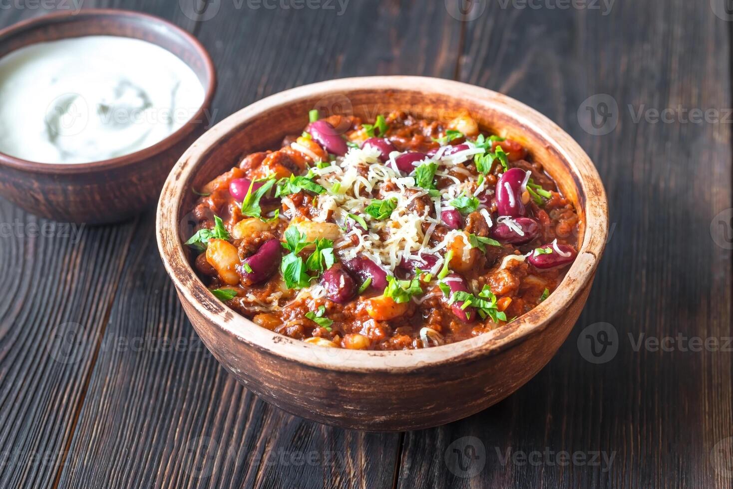 Bowl of chili con carne photo