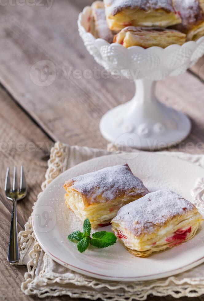 Mille-feuille with fresh cherry photo