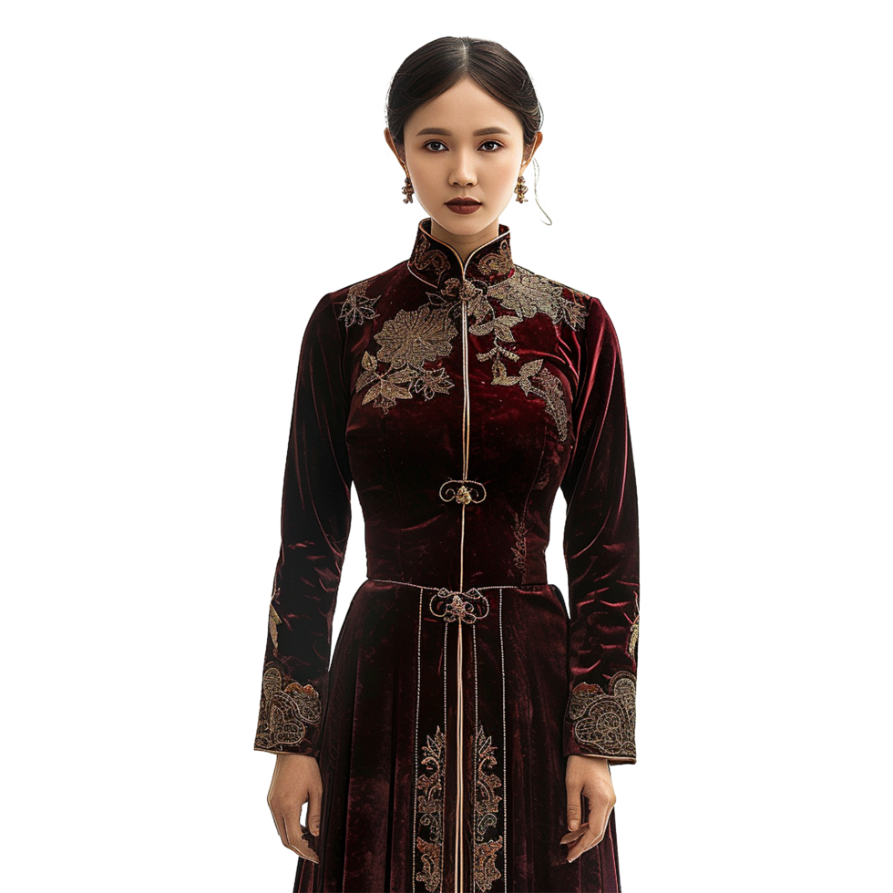 AI generated Velvet ao dai isolated on transparent background png