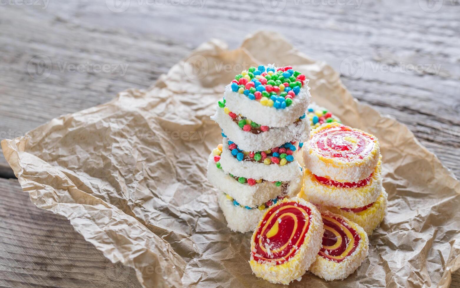 Heap of Turkish delight on the baking paper photo