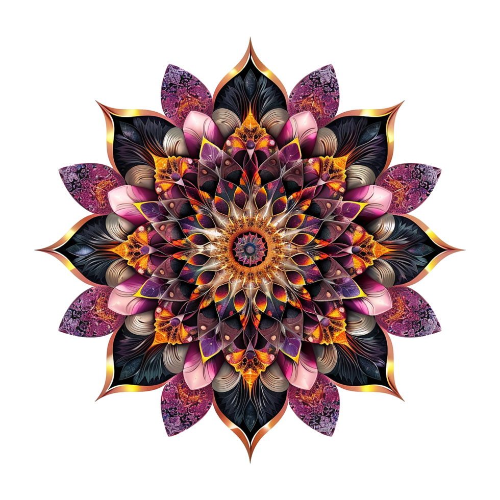 AI generated Mandala fractal design element with flower pattern isolated on transparent background png