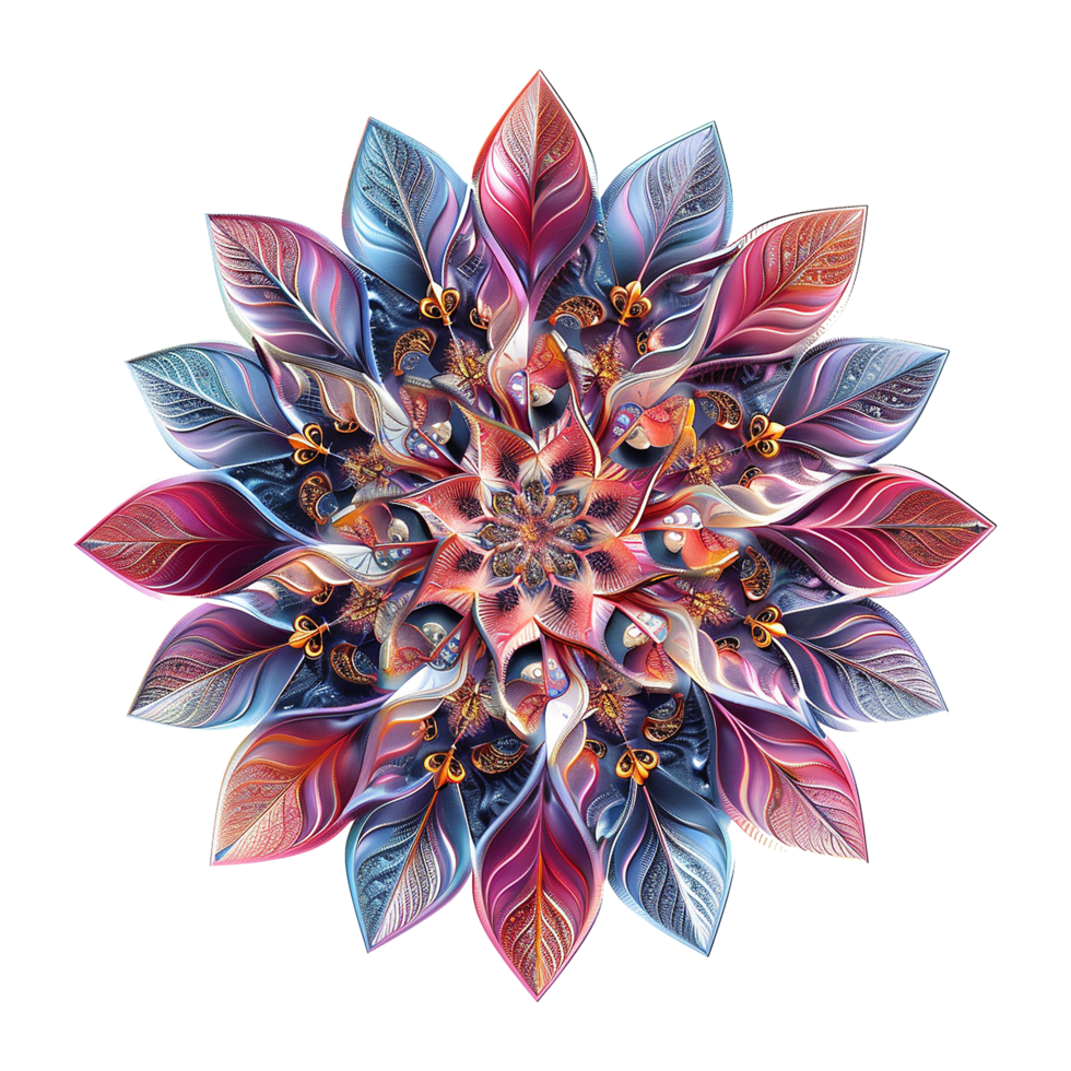AI generated Mandala fractal design element with flower pattern isolated on transparent background png