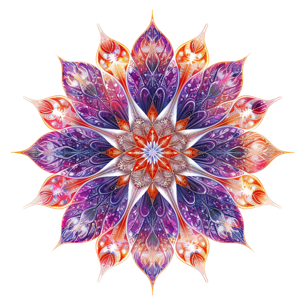 AI generated Mandala fractal design element with flower pattern isolated on transparent background png