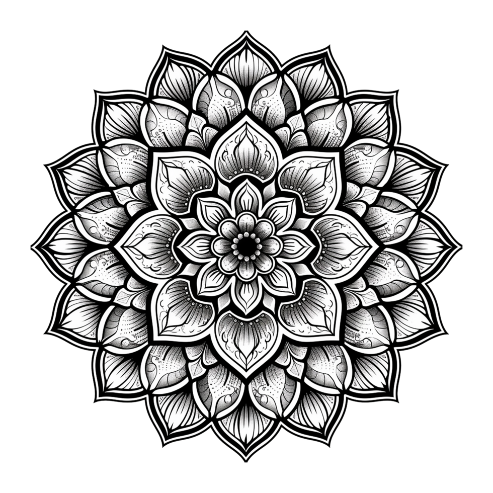 AI generated Mandala fractal design element with flower pattern isolated on transparent background png