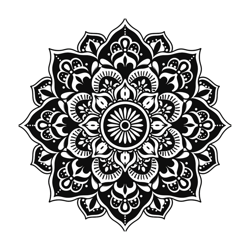 AI generated Mandala fractal design element with flower pattern isolated on transparent background png