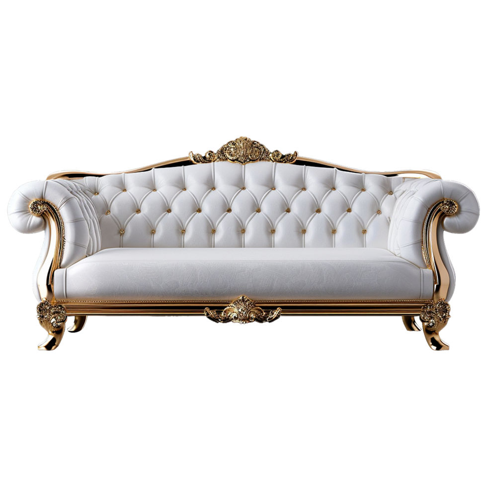AI generated Luxury white and golden sofa isolated on transparent background png