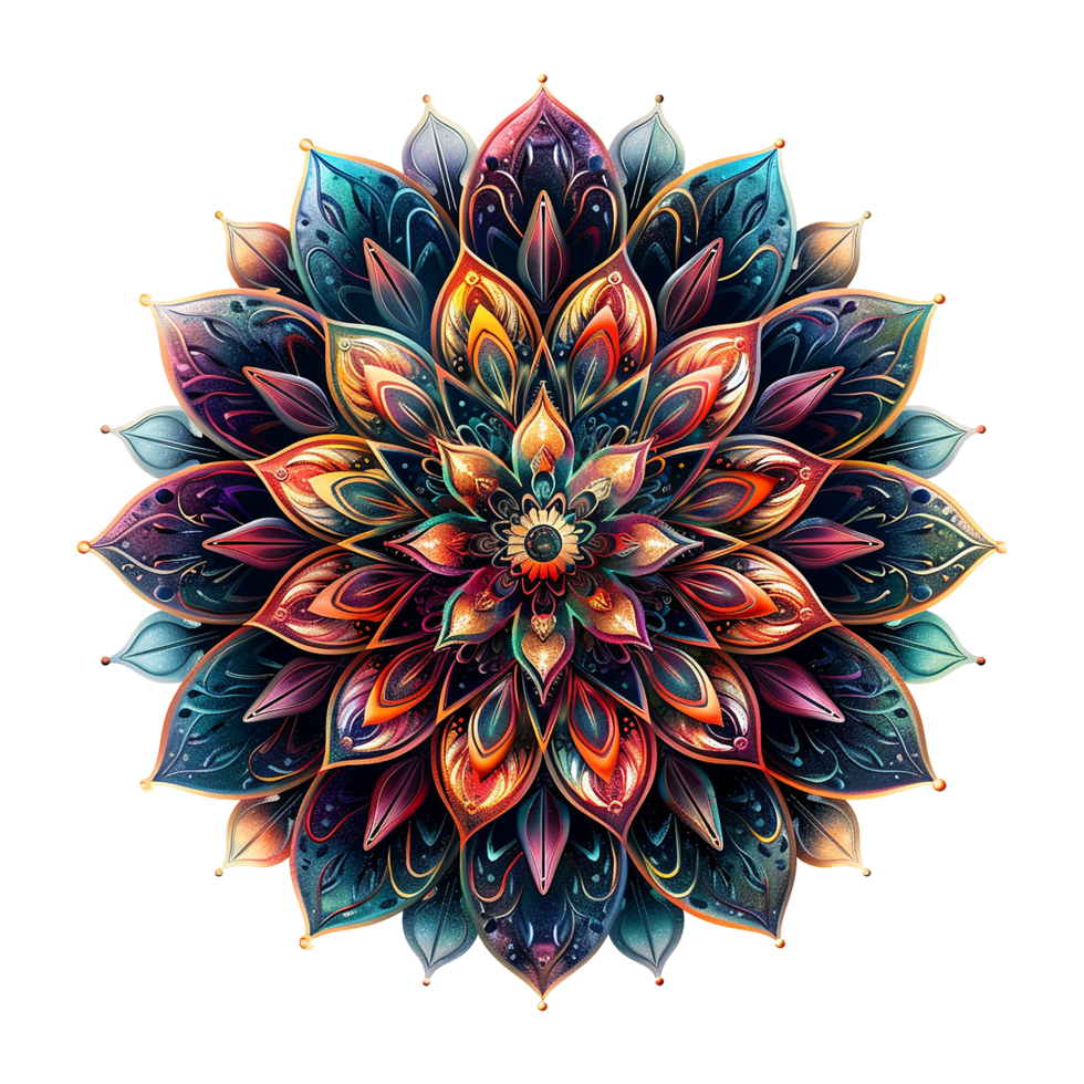 AI generated Mandala fractal design element with flower pattern isolated on transparent background png