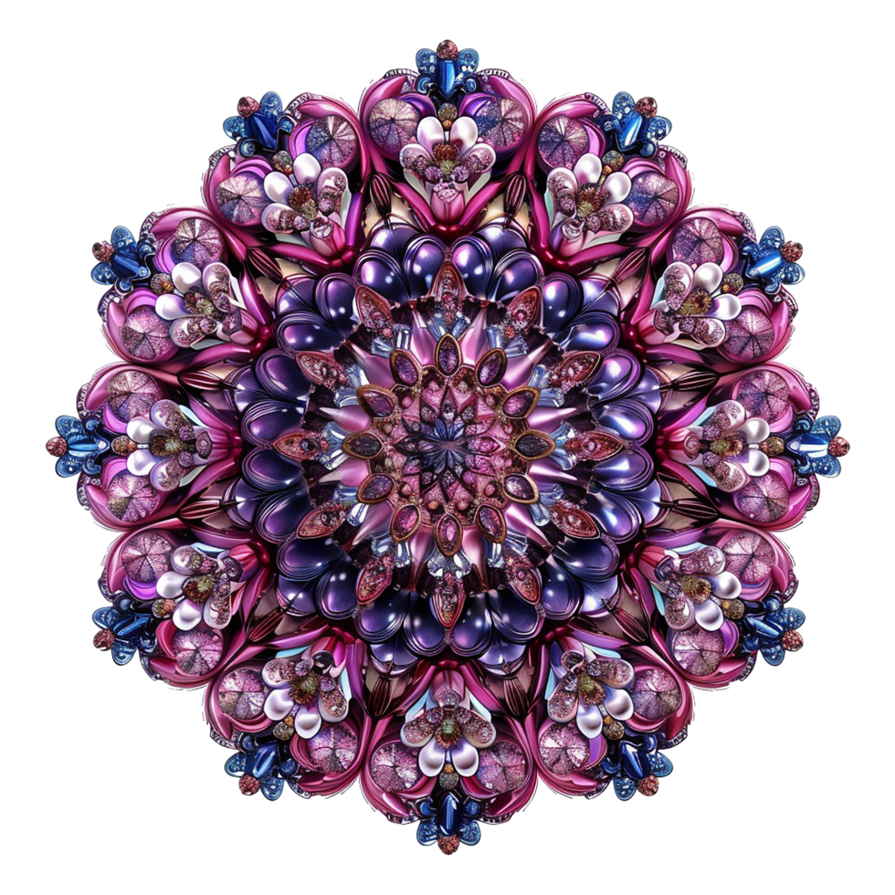 AI generated Mandala fractal design element with flower pattern isolated on transparent background png