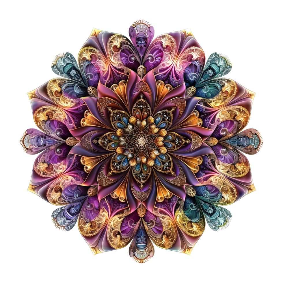 ai généré mandala fractale conception élément avec fleur modèle isolé sur transparent Contexte png
