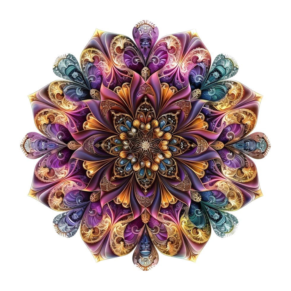 ai generato mandala frattale design elemento con fiore modello isolato su trasparente sfondo png