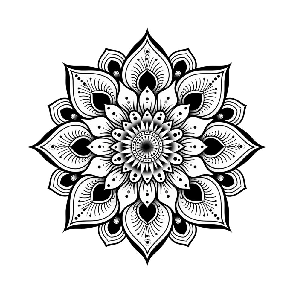 AI generated Mandala fractal design element with flower pattern isolated on transparent background png