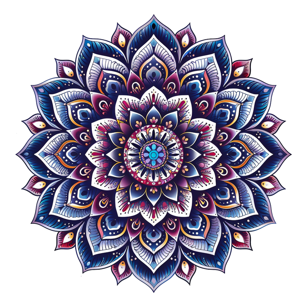 AI generated Mandala fractal design element with flower pattern isolated on transparent background png
