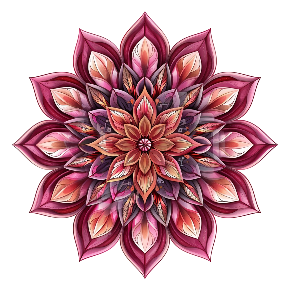 AI generated Mandala fractal design element with flower pattern isolated on transparent background png