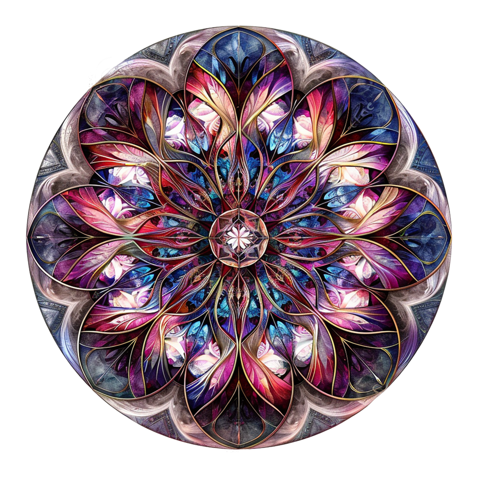 AI generated Mandala fractal design element with flower pattern isolated on transparent background png