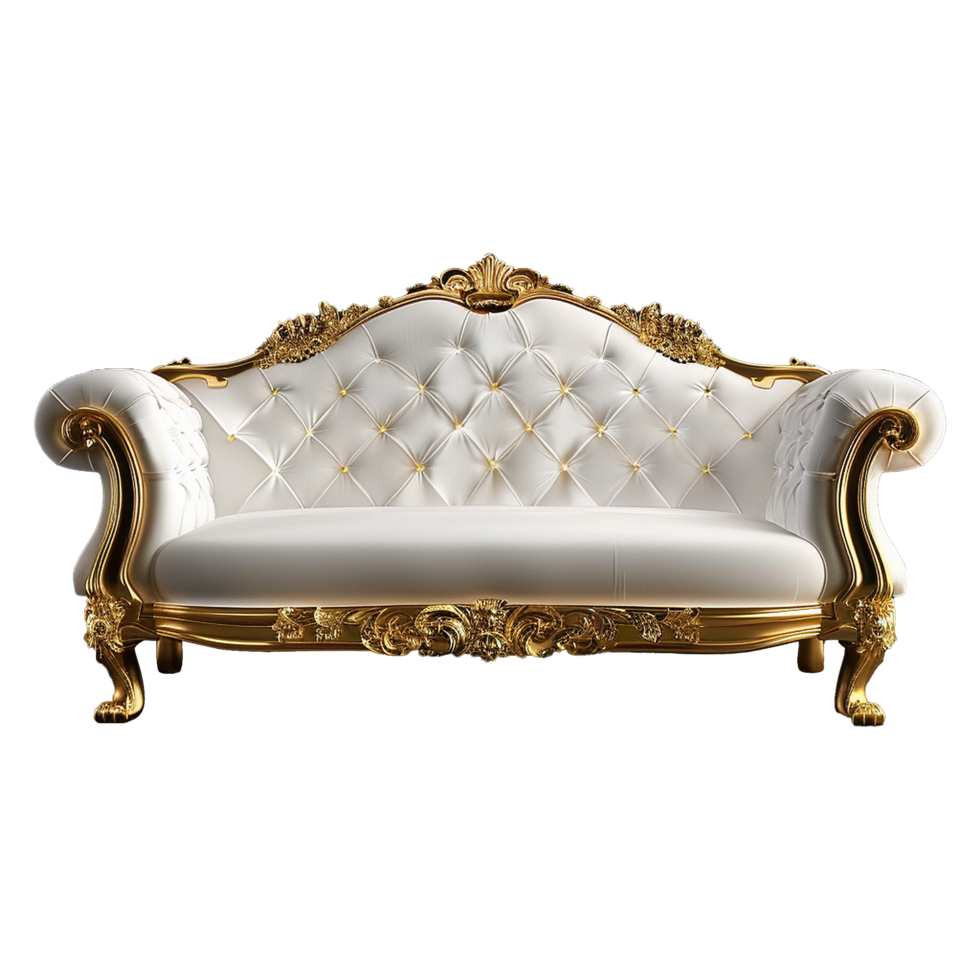 AI generated Luxury white and golden sofa isolated on transparent background png