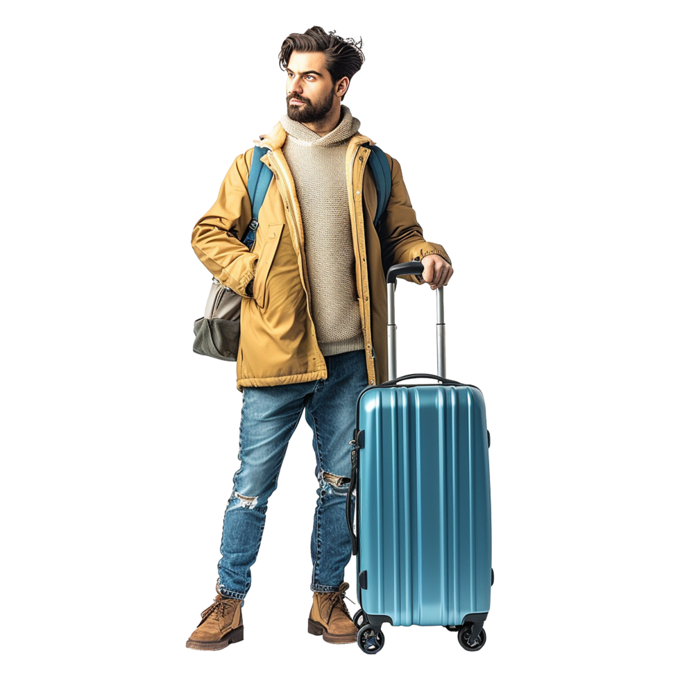 AI generated A man with travel bag isolated on transparent background png
