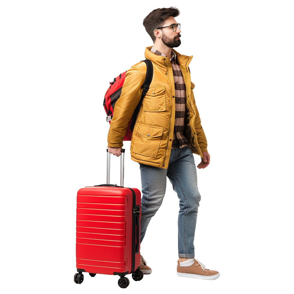 AI generated A man with travel bag isolated on transparent background png
