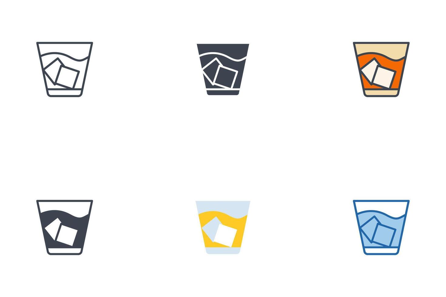 Whiskey Glass icons with different styles. Glass of whiskey symbol vector illustration isolated on white background