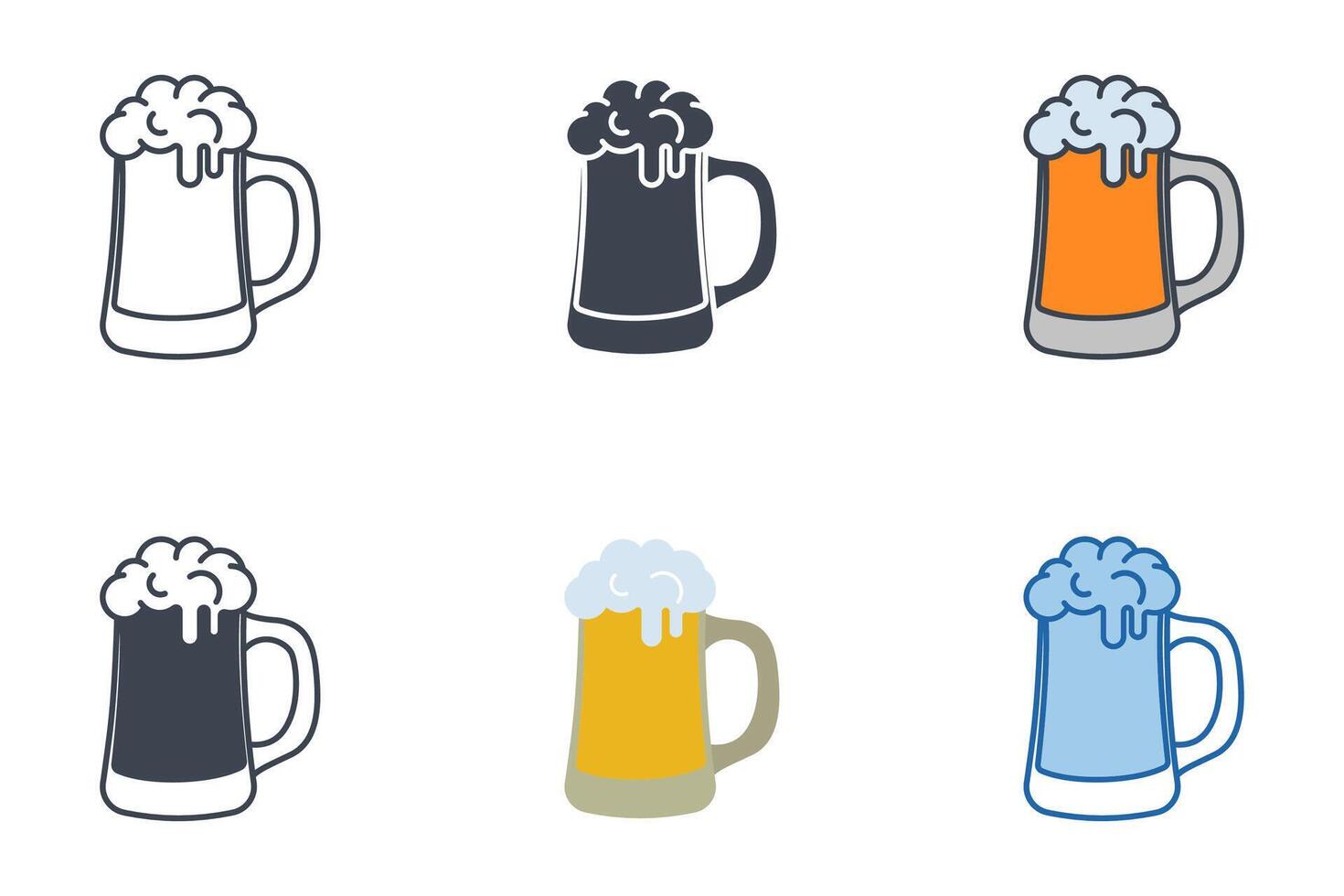 Beer Mug icons with different styles. Beer symbol vector illustration isolated on white background