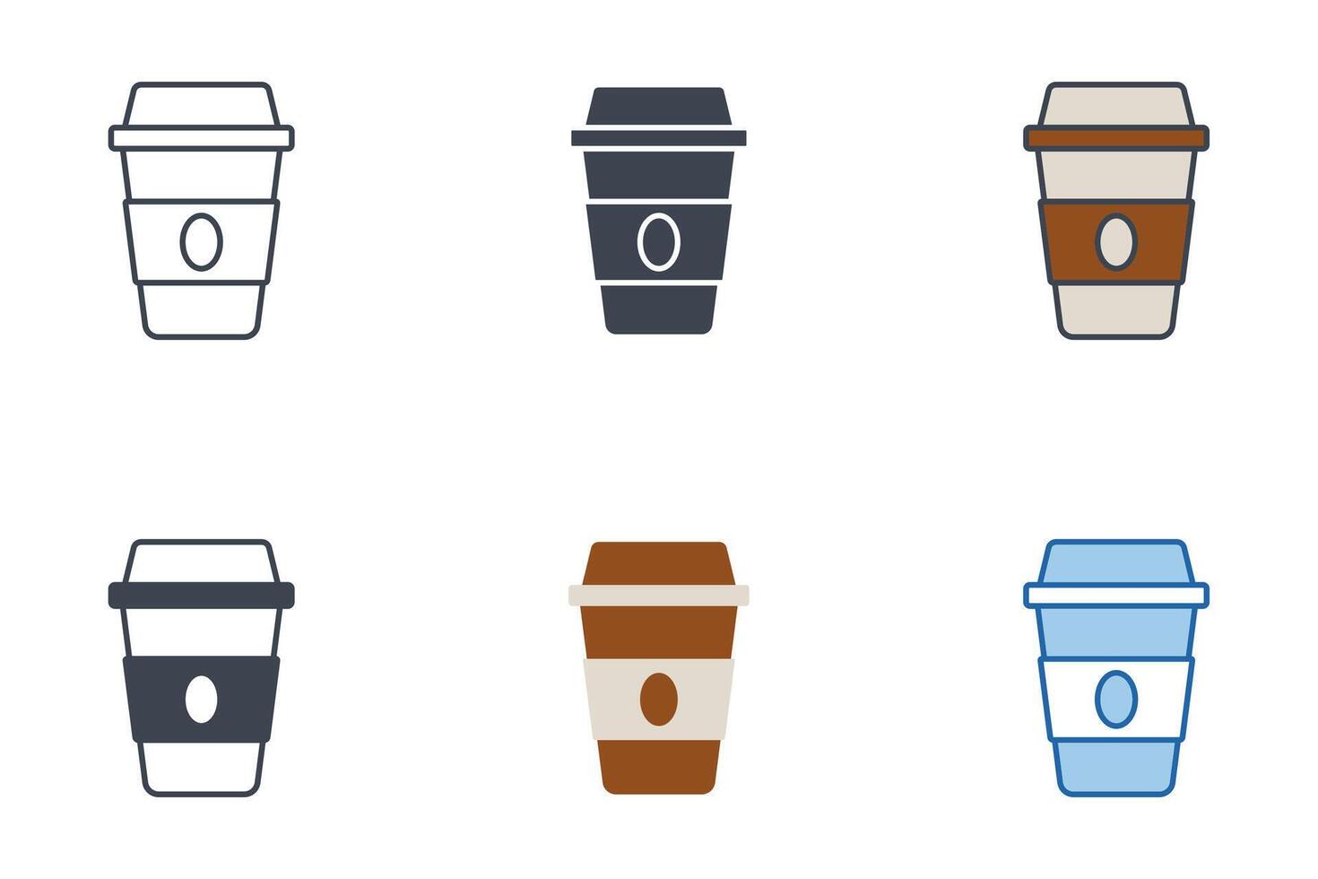 Coffee Cup icons with different styles. Disposable coffee cup symbol vector illustration isolated on white background