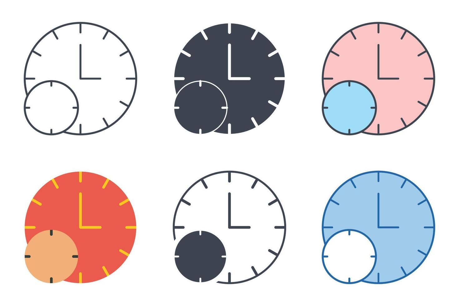 Clock icon collection with different styles. Time management symbol vector illustration isolated on white background