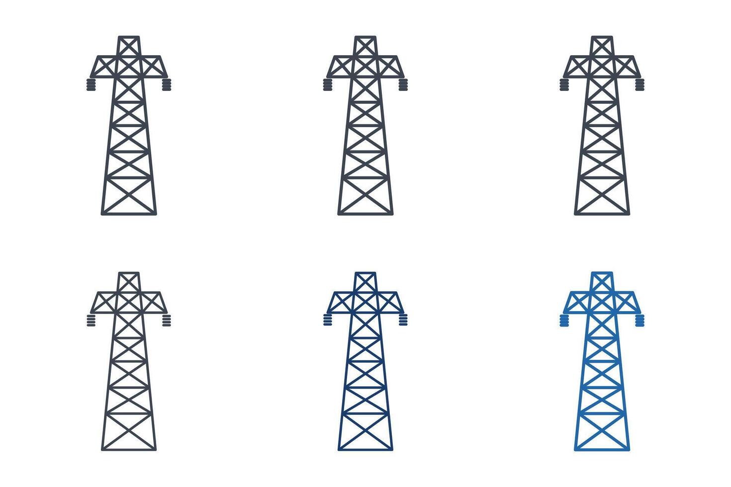 High voltage power icons with different styles. Power Line Pylon symbol vector illustration isolated on white background
