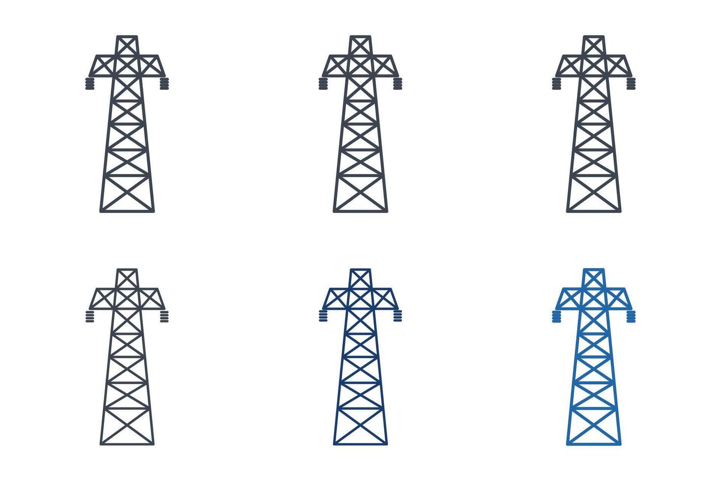 High voltage power icons with different styles. Power Line Pylon symbol vector illustration isolated on white background