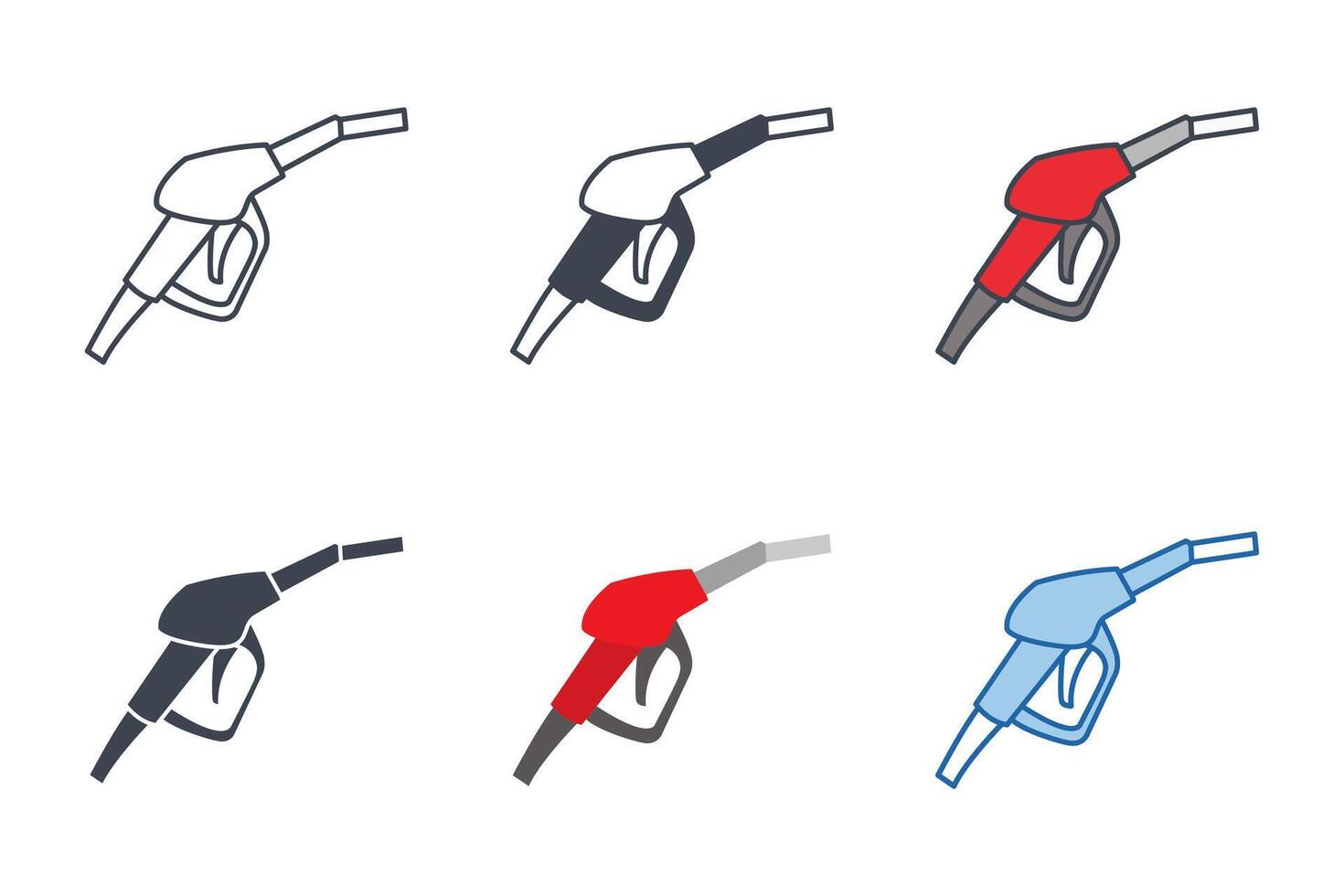 Gasoline pump nozzle icons with different styles. Gas station symbol vector illustration isolated on white background