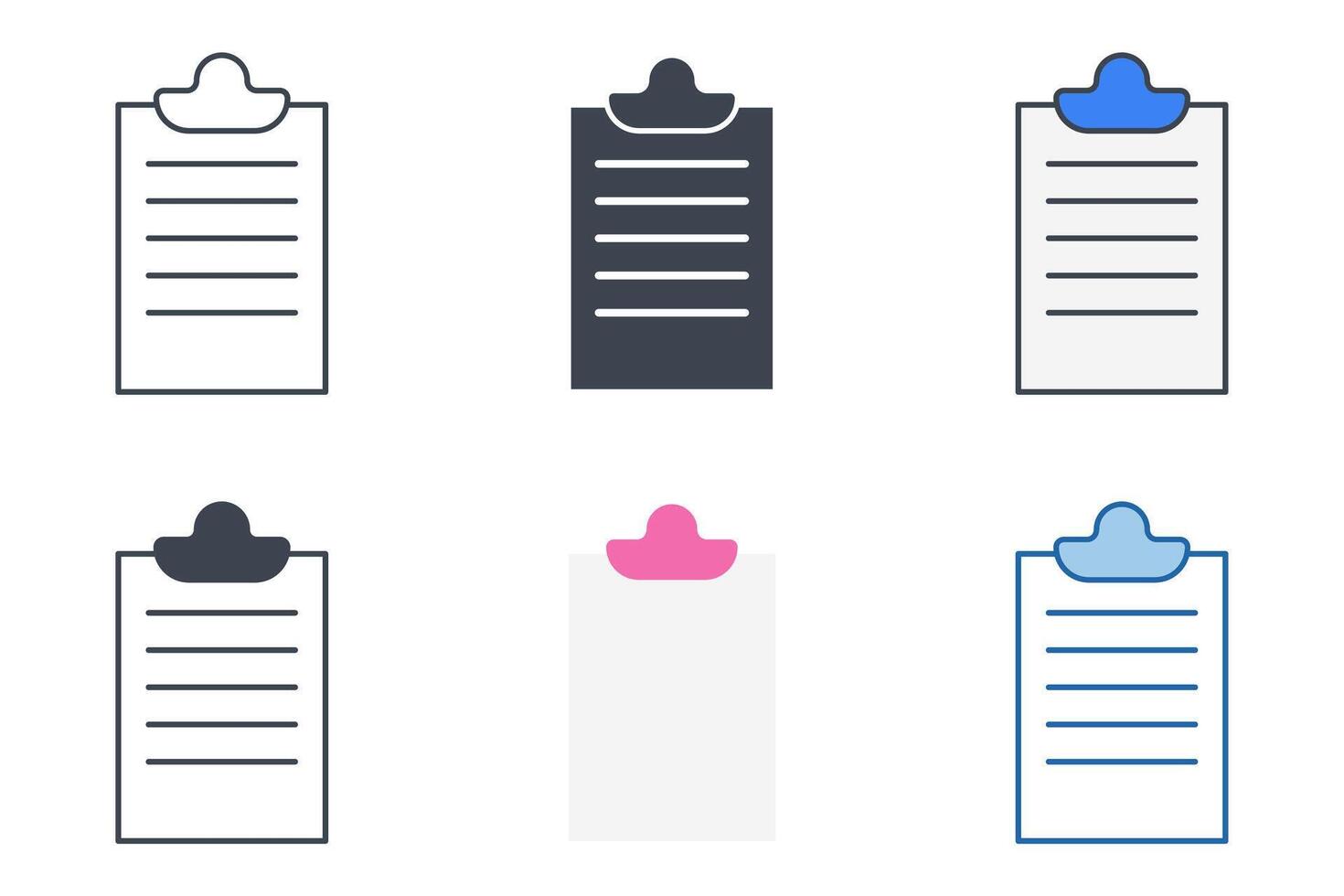 Clipboard icon collection with different styles. Tasks. Clipboard symbol vector illustration isolated on white background